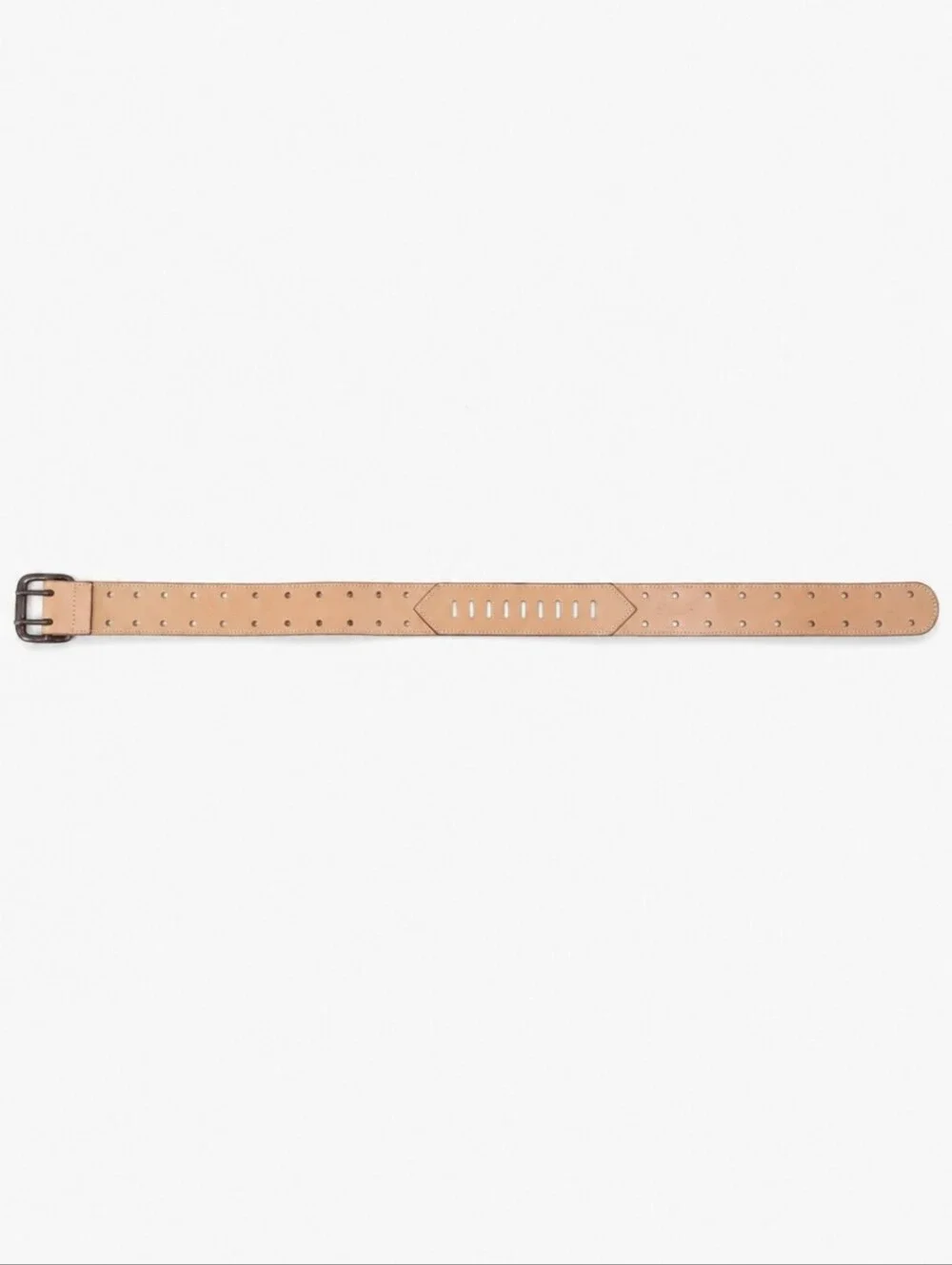ALAIA | Tan Leather Wide Belt FR 70 | Double Prong Buckle